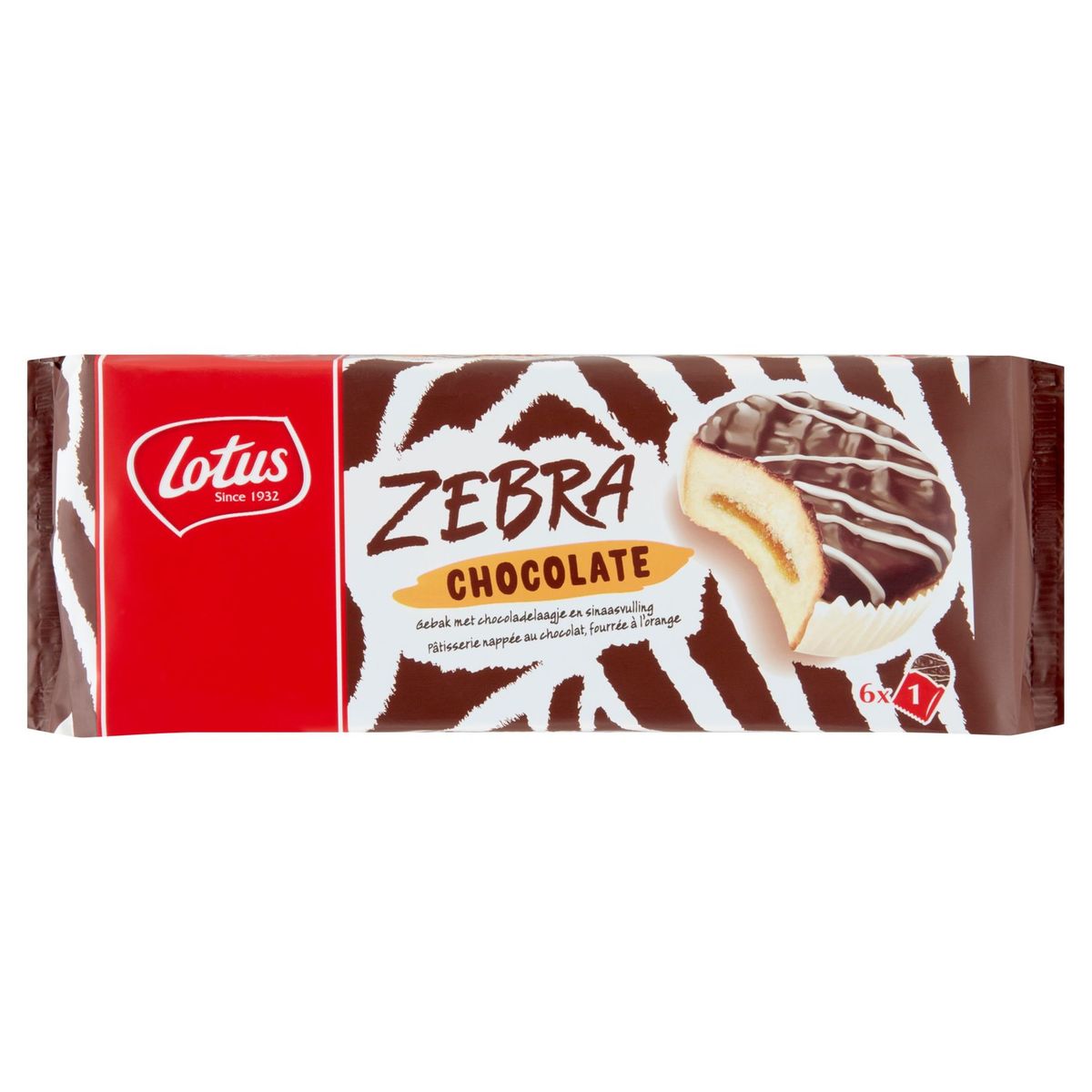 Lotus Zebra Chocolate Nappée au Chocolat, Fourrée à l'Orange 6 x 38.5g
