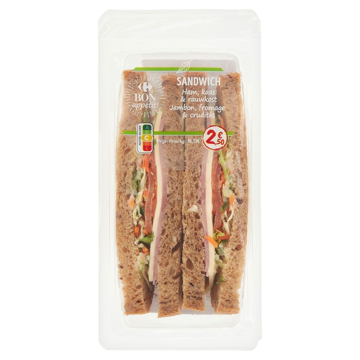 Carrefour Bon Appétit! Sandwich Ham, Kaas & Rauwkost 155 g