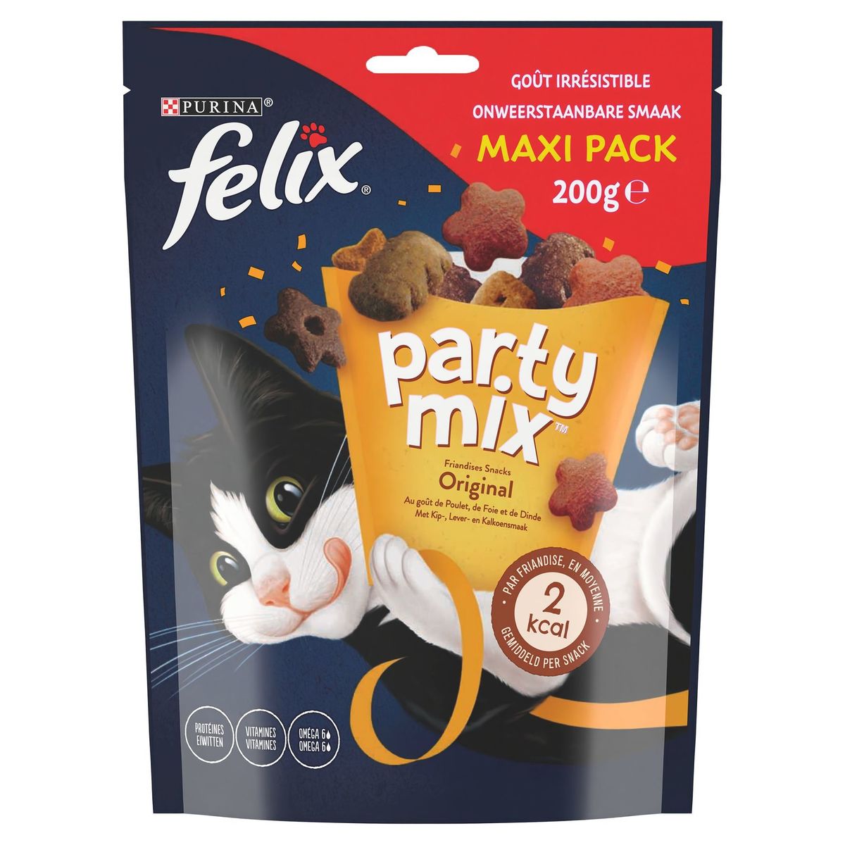 Felix Party Mix Snacks Original met Kip-, Lever- & Kalkoensmaak Maxi Pack 200 g