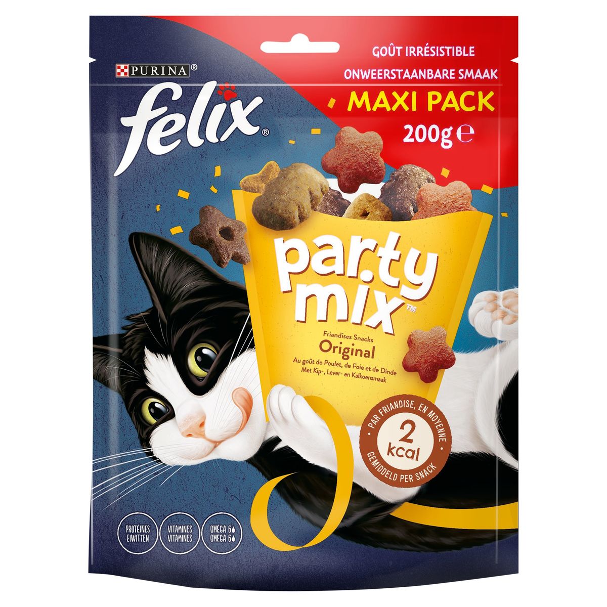 Felix Party Mix Friandises Original au Goût de Poulet, de Foie, et de Dinde Maxi Pack 200 g