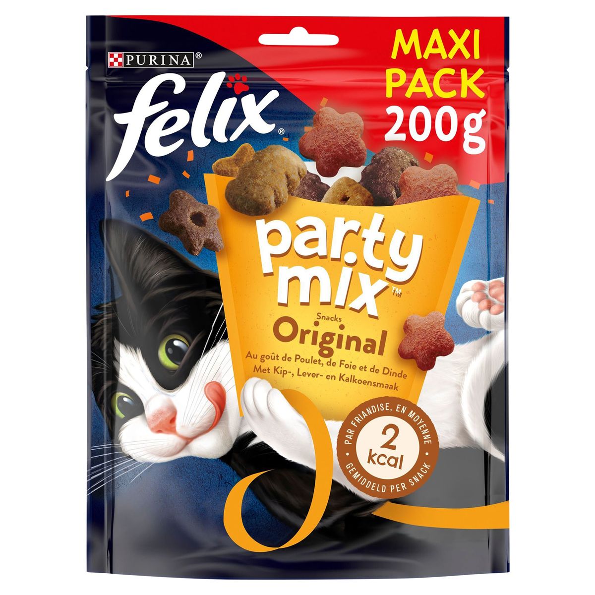 Felix Party Mix Friandises Original au Goût de Poulet, de Foie, et de Dinde Maxi Pack 200 g