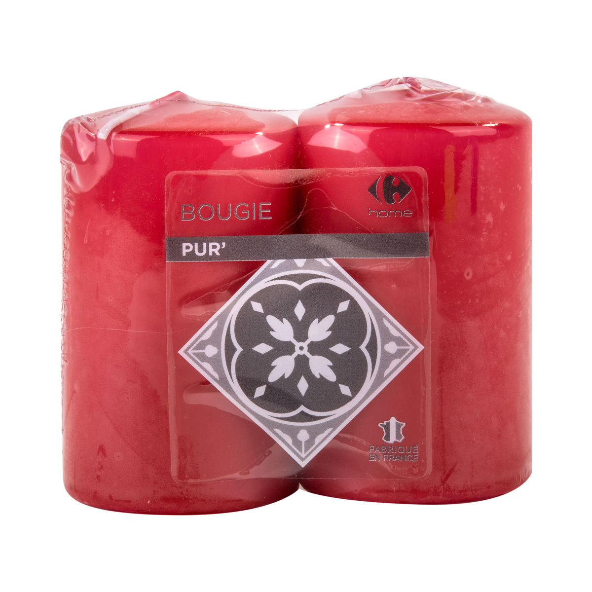 Carrefour Home 2 Bougies cylindrique Pur' - Rouge