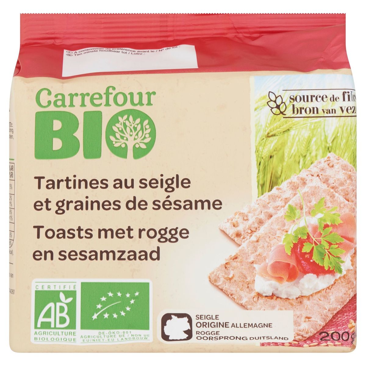 Carrefour Bio Tartines au Seigle et Graines de Sésame 200 g