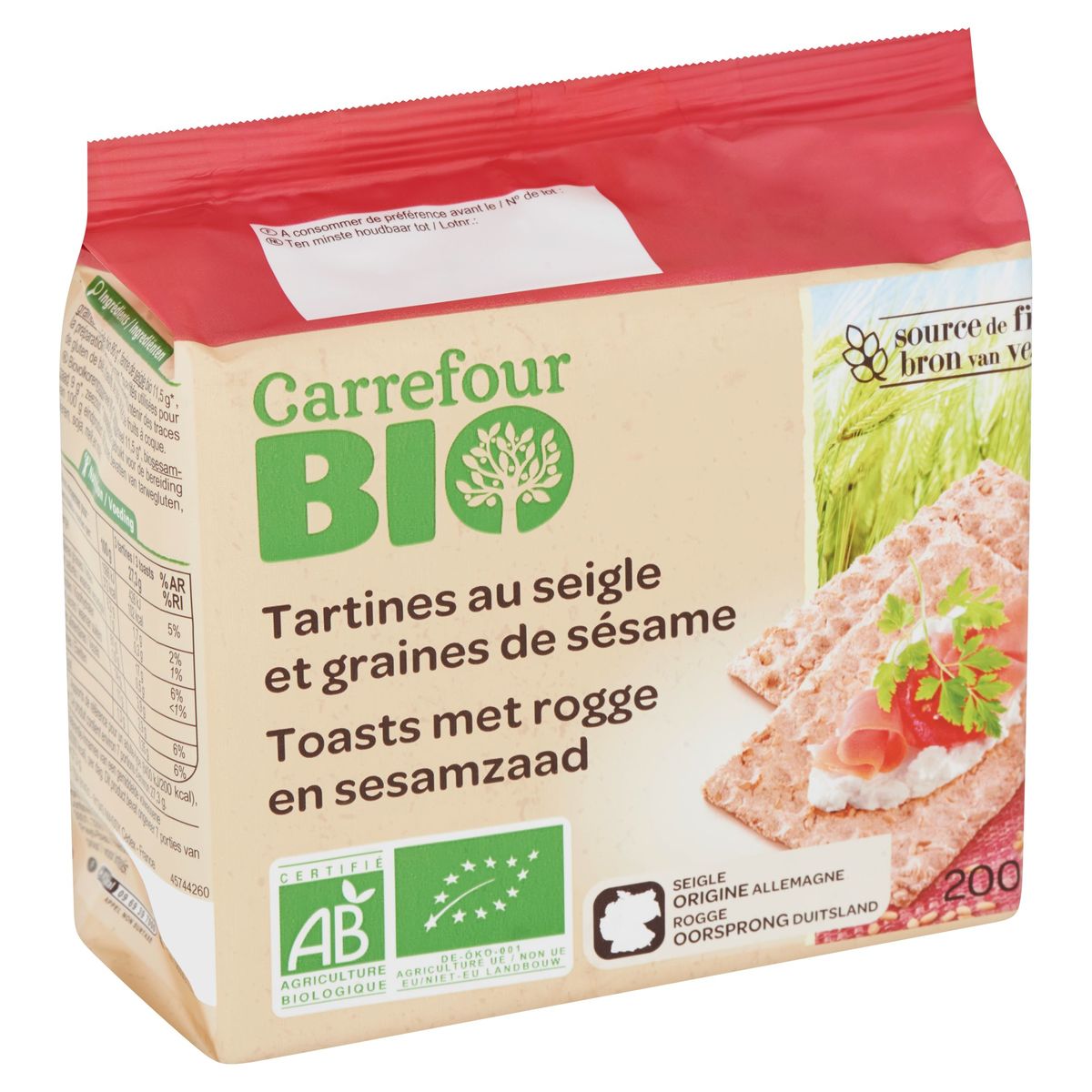 Carrefour Bio Tartines au Seigle et Graines de Sésame 200 g