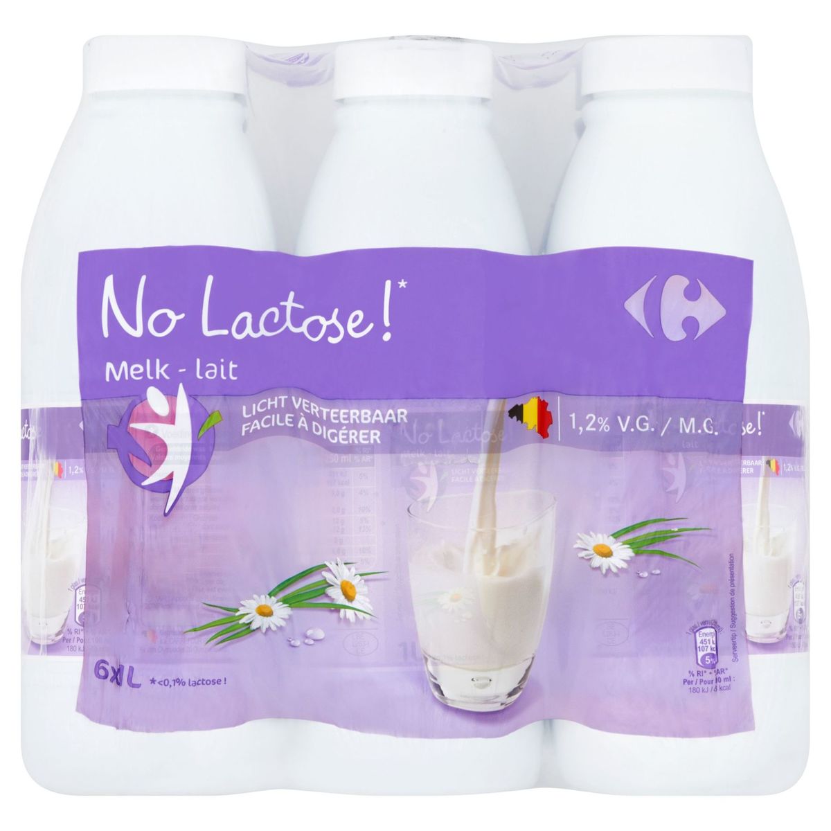 Carrefour No Lactose Melk 1.2% V.G. 6 x 1 L