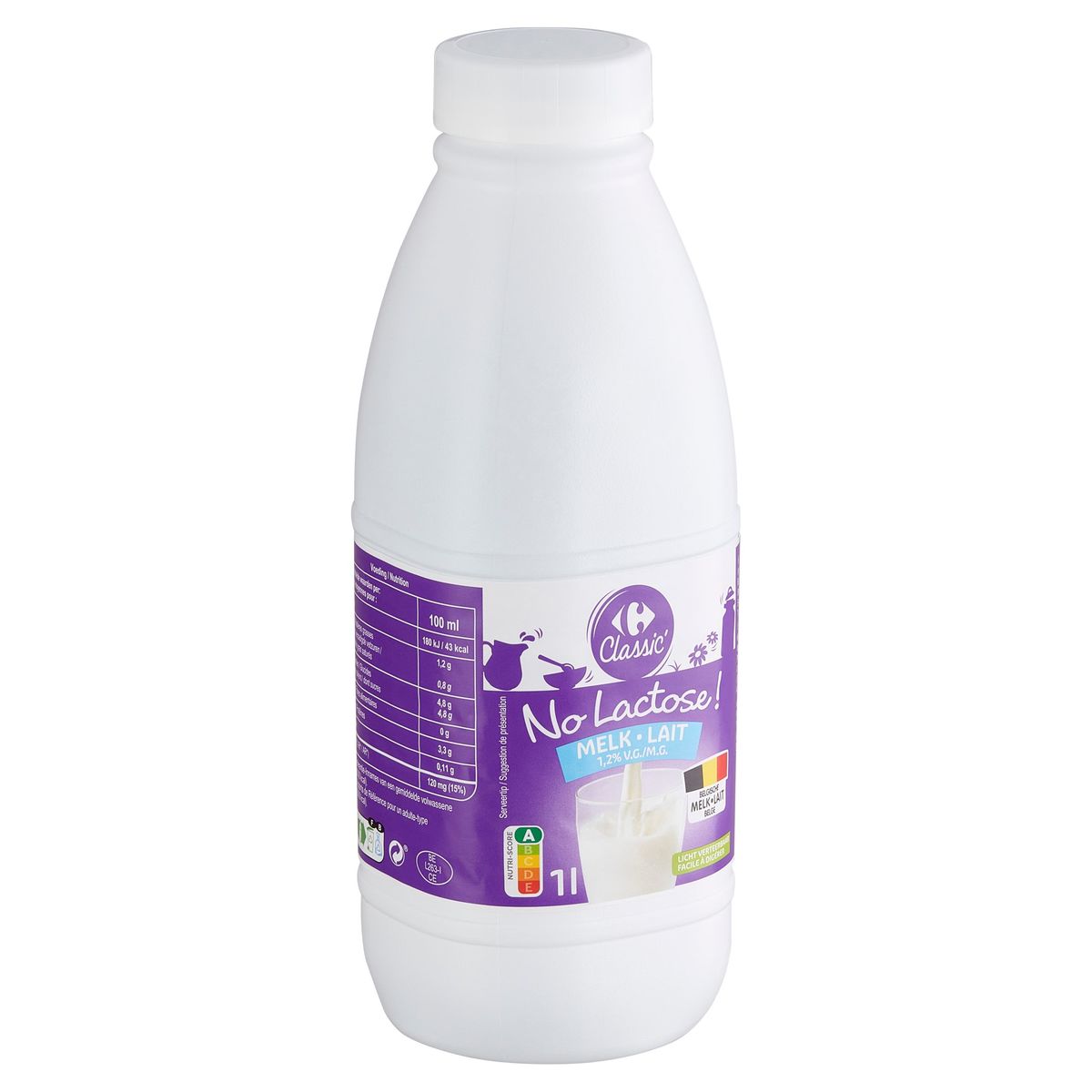 Carrefour Classic' No Lactose ! Lait 1.2% M.G. 1 l