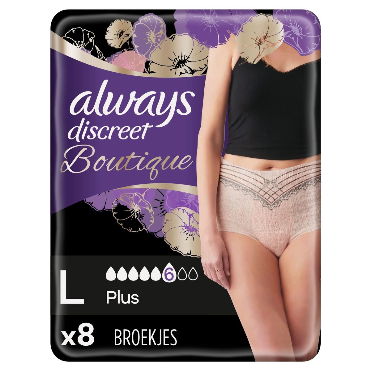 Always Discreet Boutique Broekjes Urineverlies Dames L perzikkleur, x8