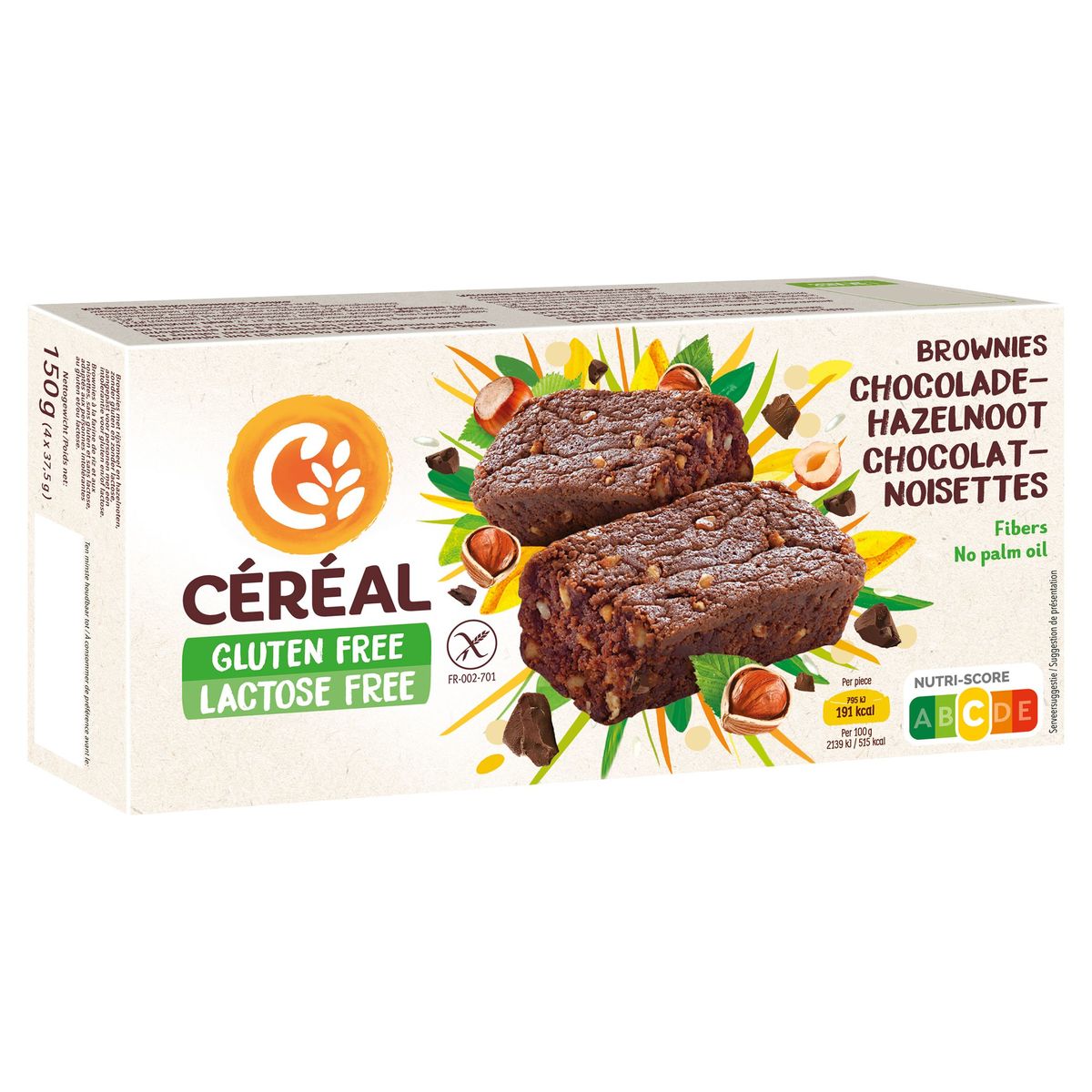 Céréal Gluten Free Lactose Free Brownies Chocolat-Noisettes 4 x 37.5 g