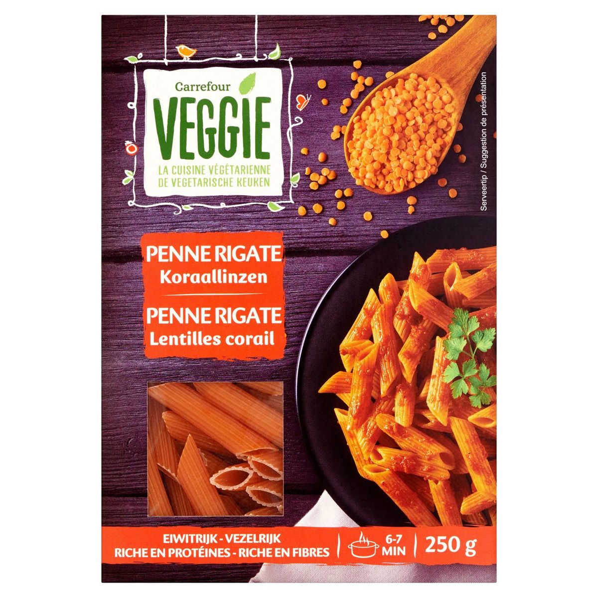 Carrefour Veggie Penne Rigate Lentilles Corail  250 g