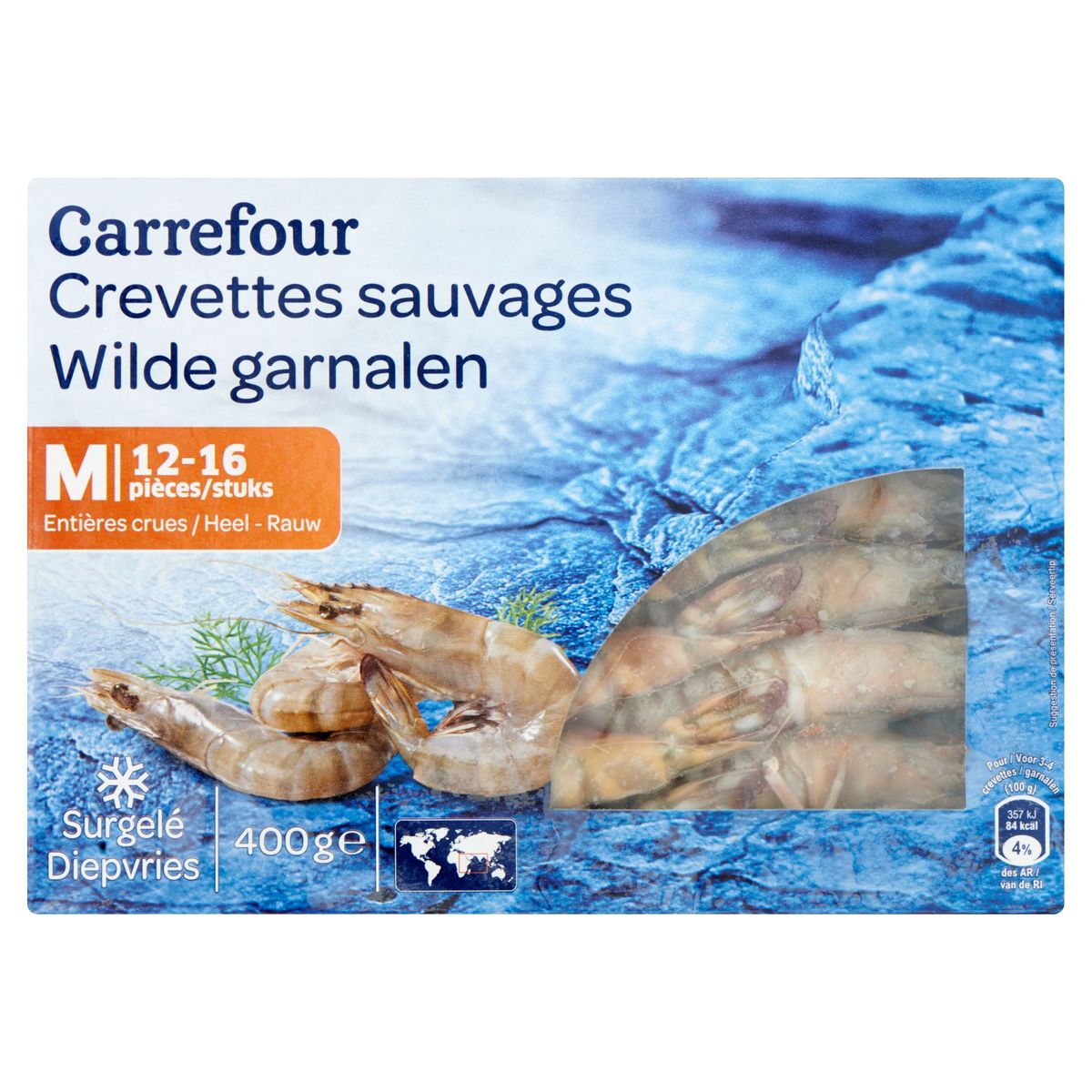Carrefour Crevettes Sauvages Entières Crues M 400 g
