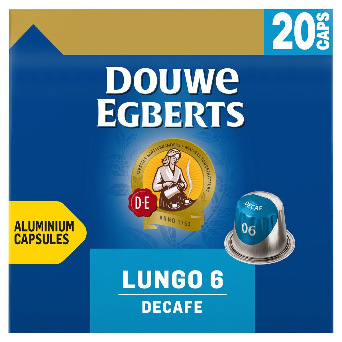 DOUWE EGBERTS Koffie Capsules Decaf Lungo Intensiteit 06 Nespresso®* Compatibel 20 stuks