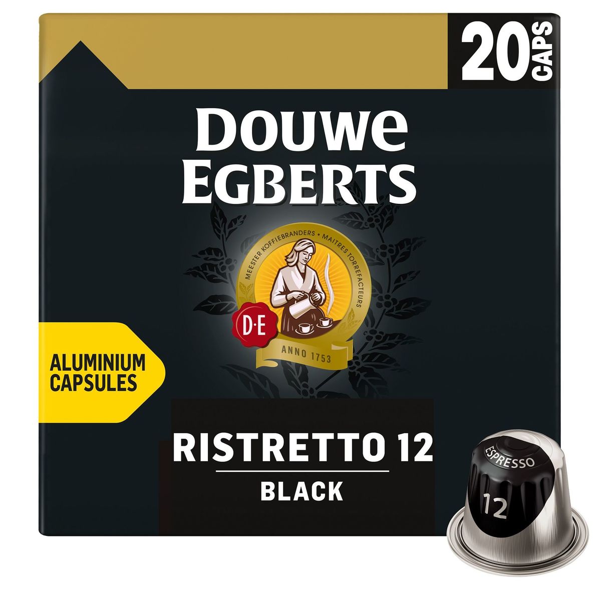 DOUWE EGBERTS Koffie Capsules Black Ristretto Intensiteit 12 Nespresso®* Compatibel 20 stuks