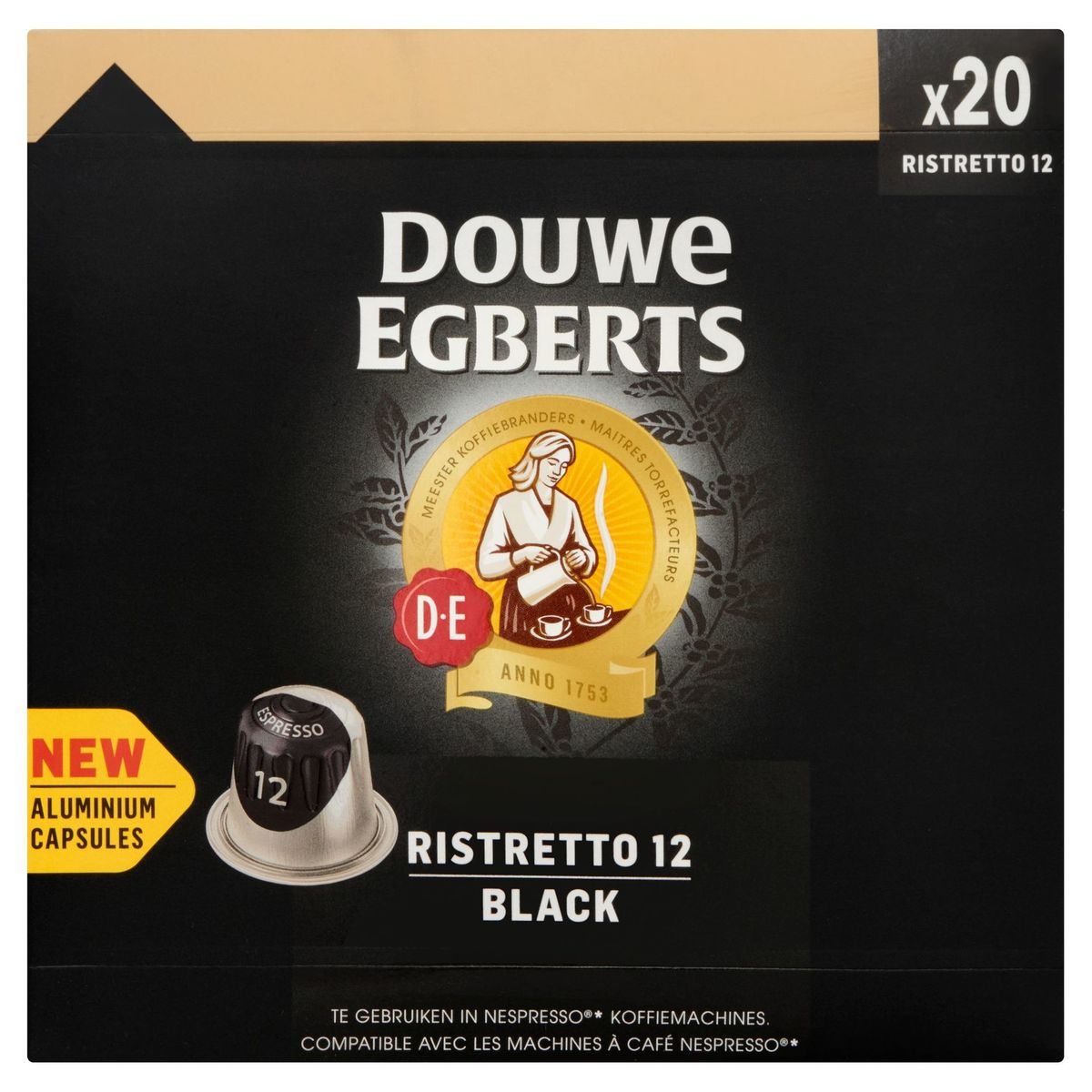 DOUWE EGBERTS Café Capsules Black Ristretto Intensité 12 Nespresso® Compatible 20 pièces
