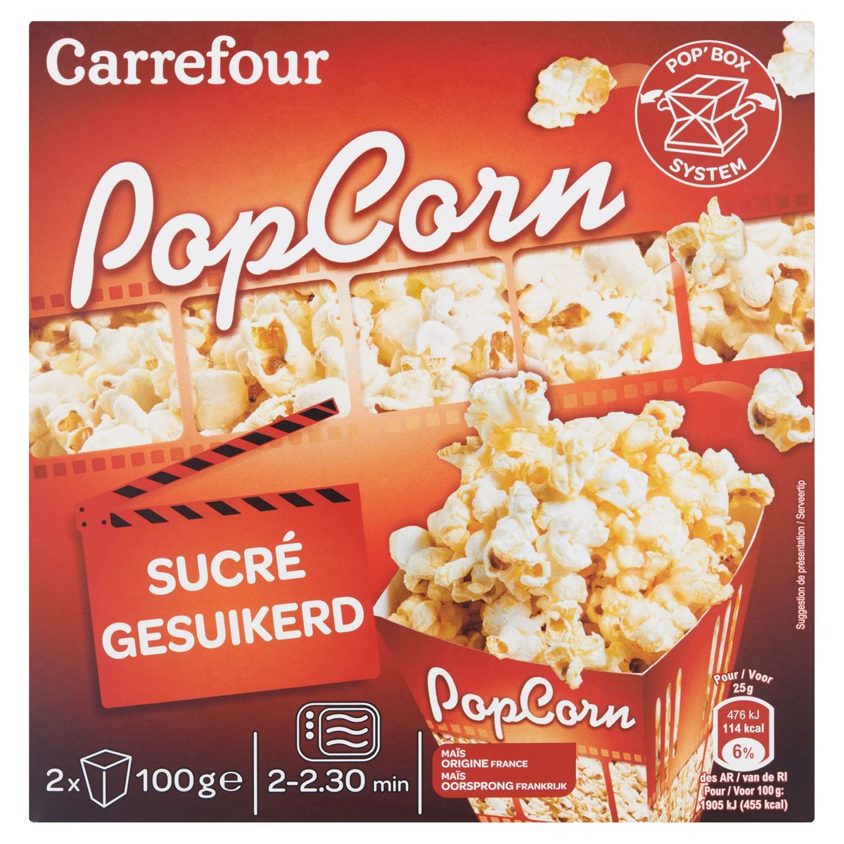 Carrefour Popcorn Gesuikerd 2 x 100 g
