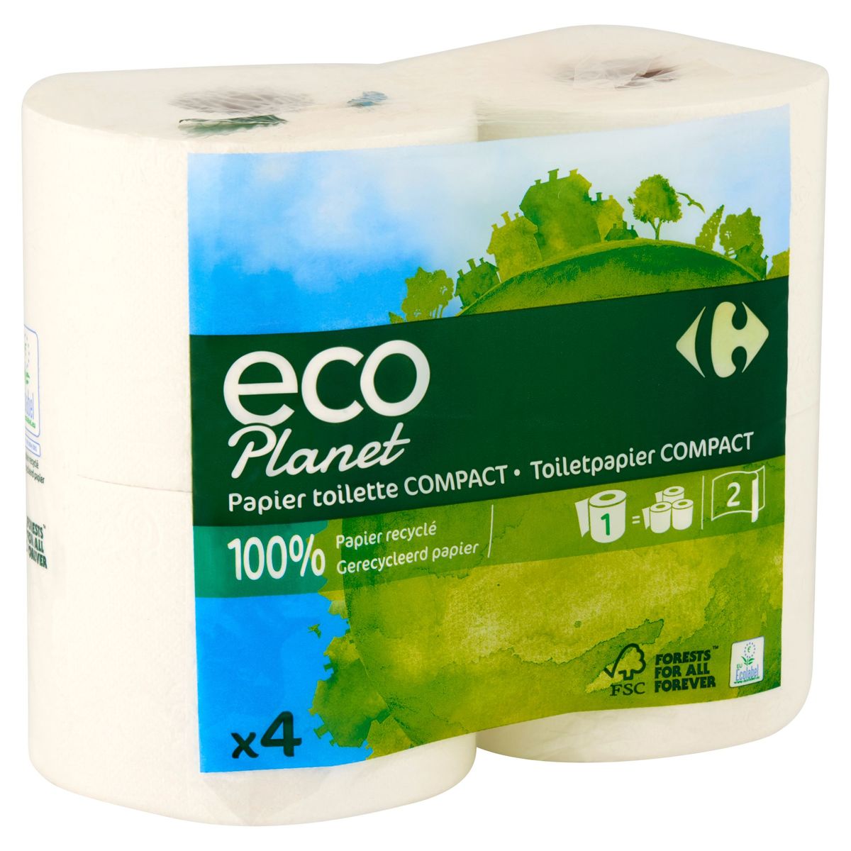 Carrefour Eco Planet Papier Toilette Compact 2 Épaisseurs 4 Rouleaux