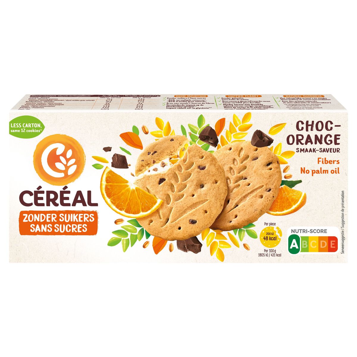 Céréal Sans Sucres Sablés Saveur Choc-Orange 3 x 4 Biscuits 132 g