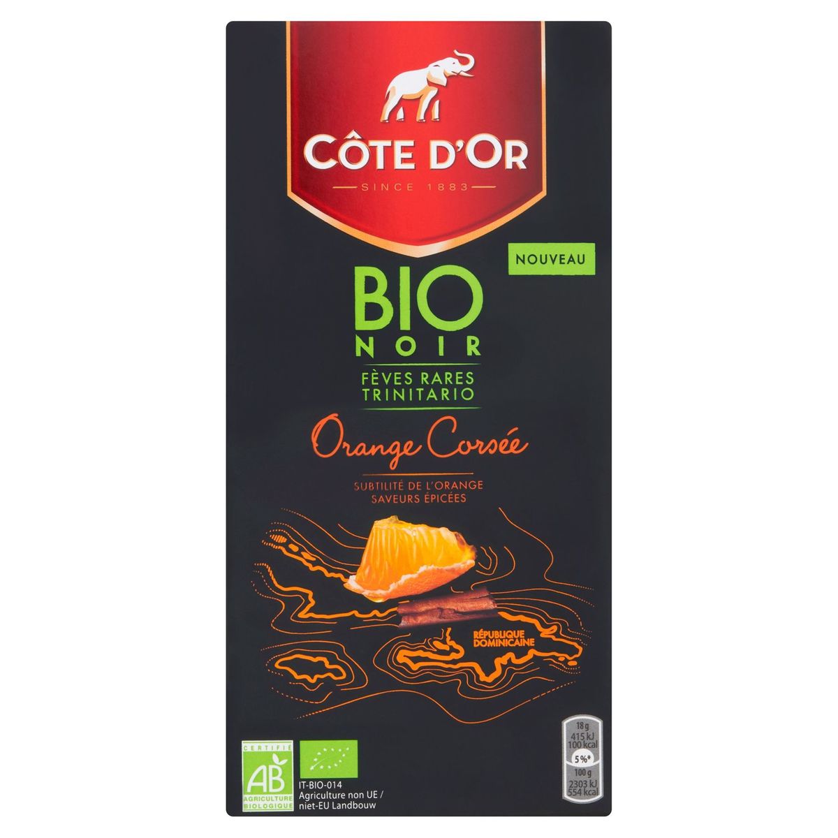 Côte d'Or BIO Tablette De Chocolat Noir Orange Corsée 90 g