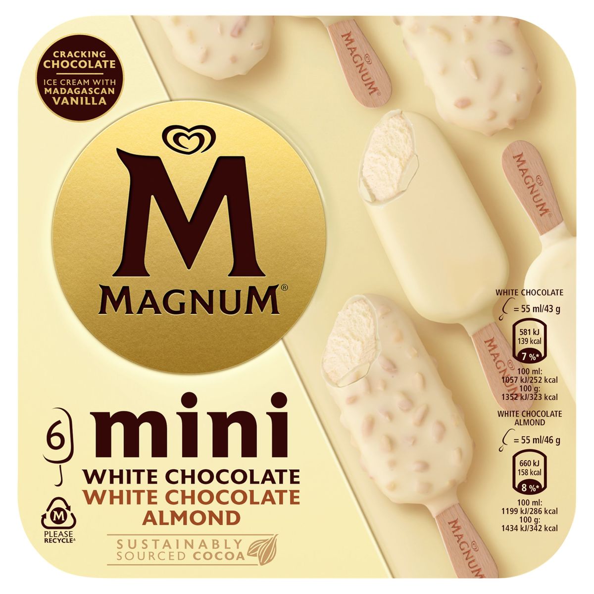Magnum Ijs stick Witte chocolade en amandel Mini - 6x55 ml