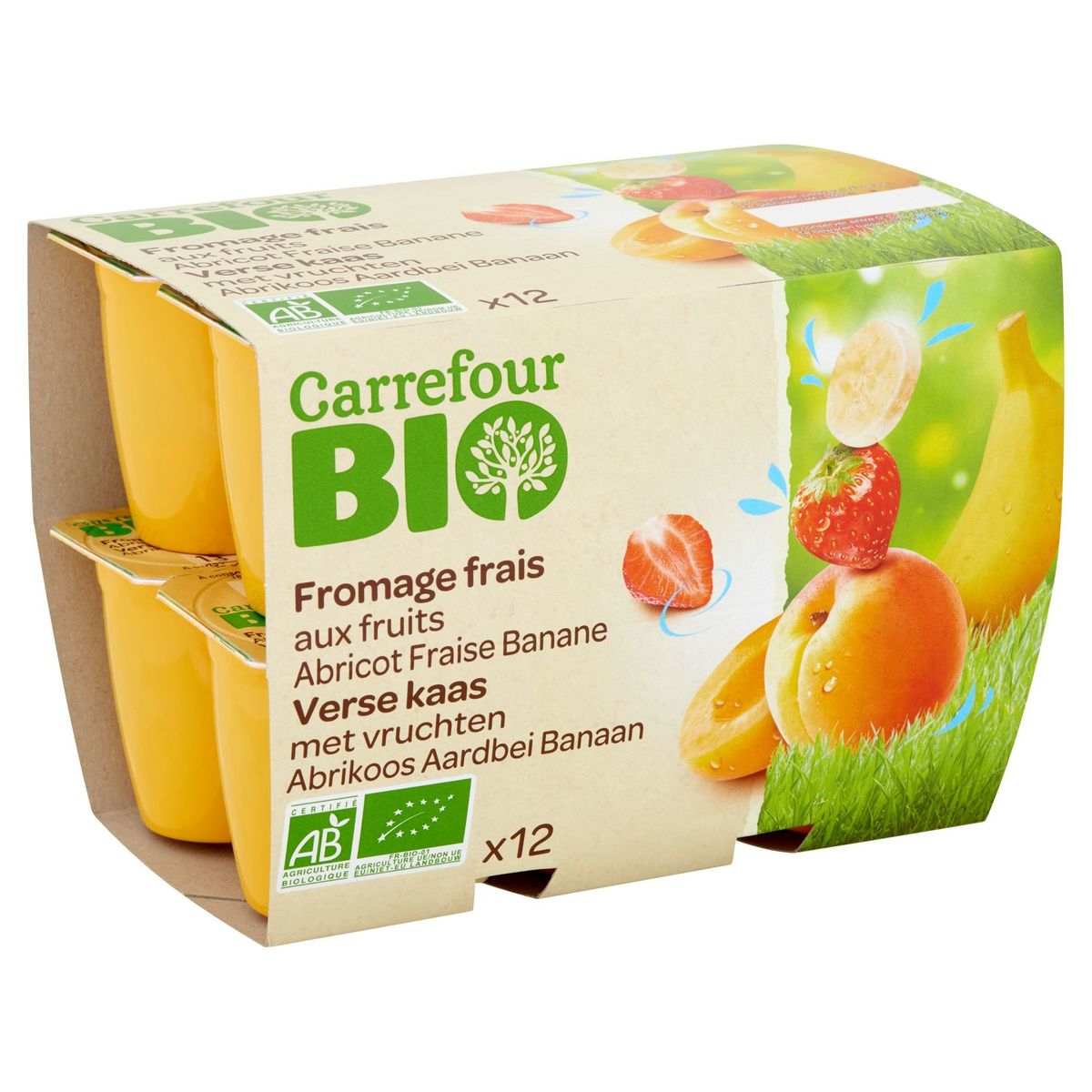 Carrefour Bio Fromage Frais aux Fruits Abricot Fraise Banane 12 x 50 g