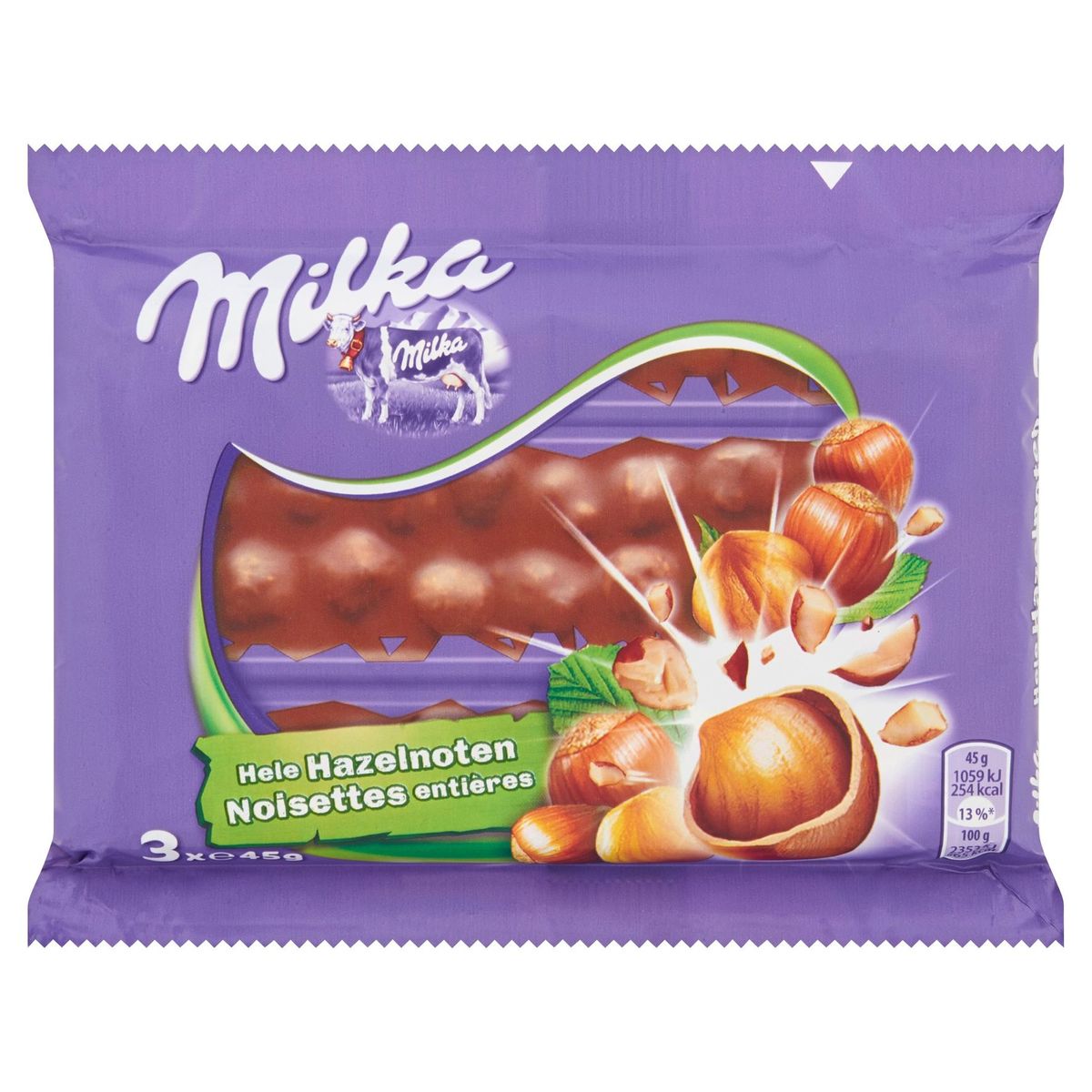 Milka Barre De Chocolat Au Lait Noisettes Entières 3 Barres 135 g