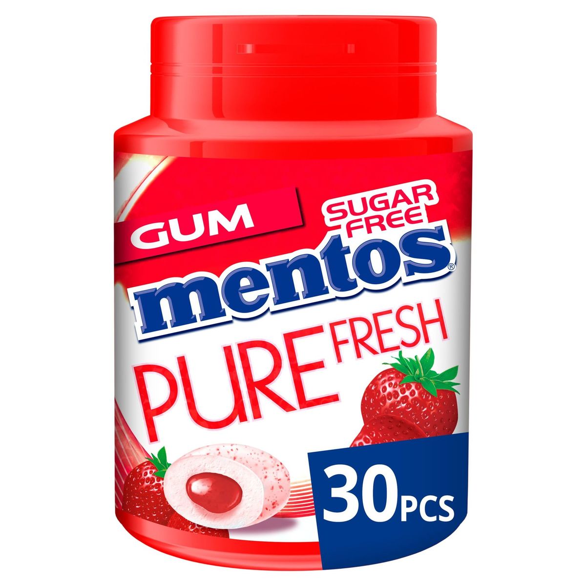 Mentos Chewing Gum Pure Fresh Aardbeiensmaak Sugar Free 30 Stuks 60 g