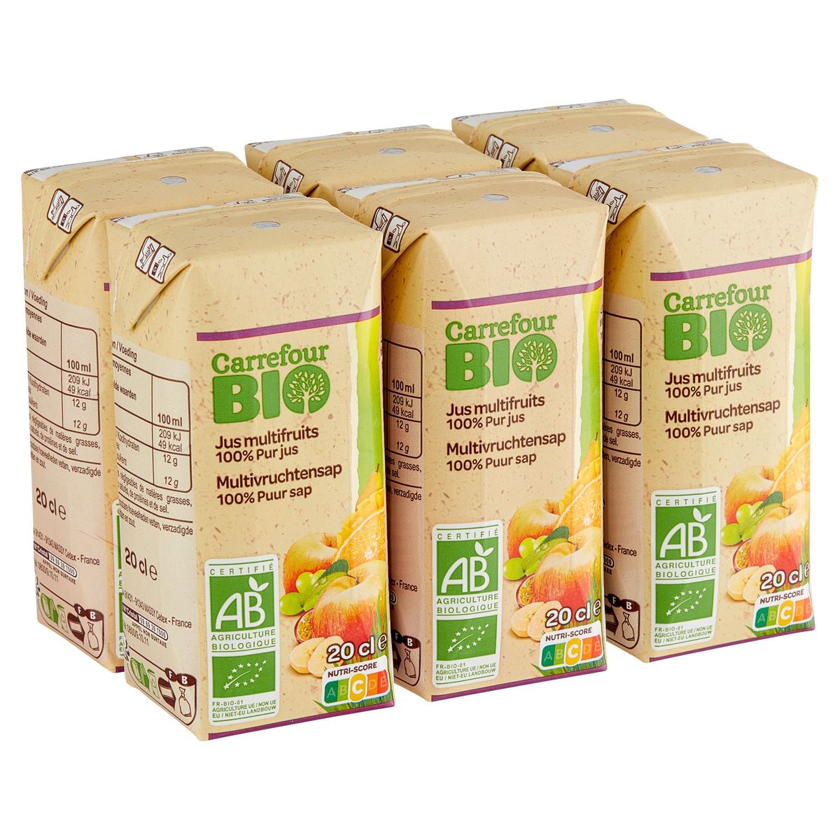 Carrefour Bio Multivruchtensap 100% Puur Sap 6 x 20 cl