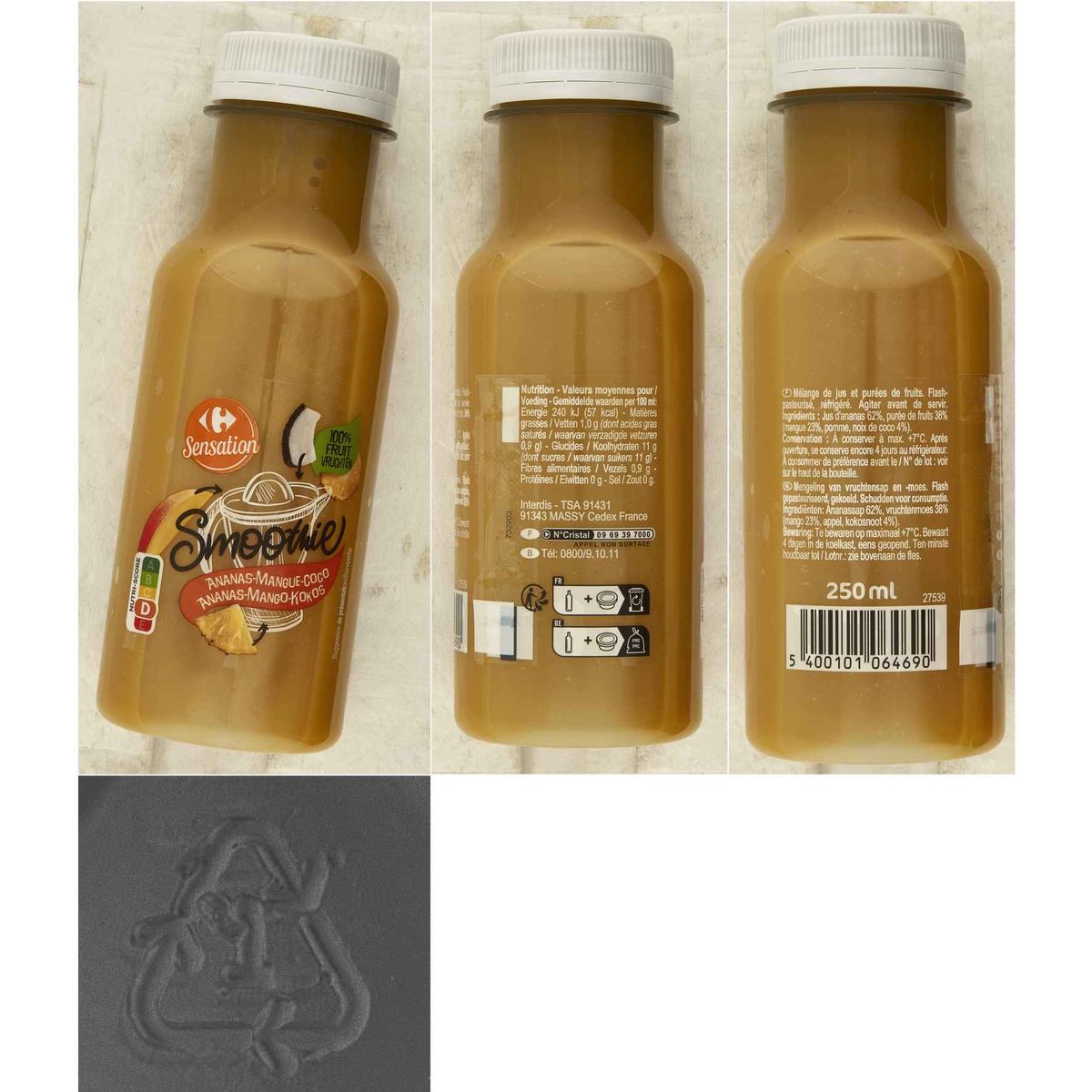 Carrefour Sensation Smoothie Ananas-Mango-Kokos 250 ml