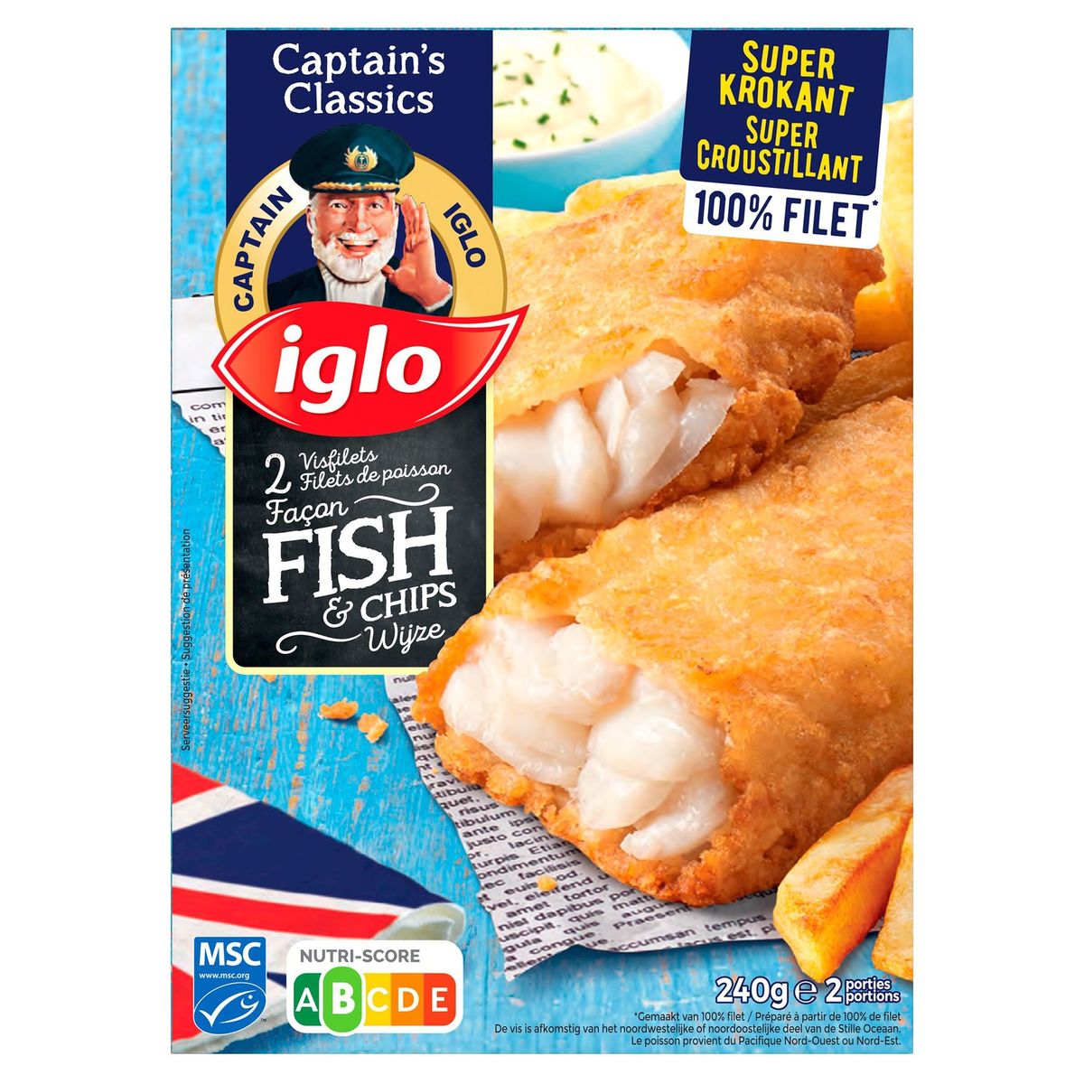 Captain Iglo Captain's Classics Visfilets Fish & Chips 2 Stuks 240 g