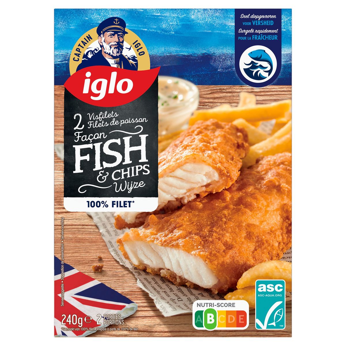 Captain Iglo Captain's Classics Filet Poisson Fish Chips 2 Pièces 240g