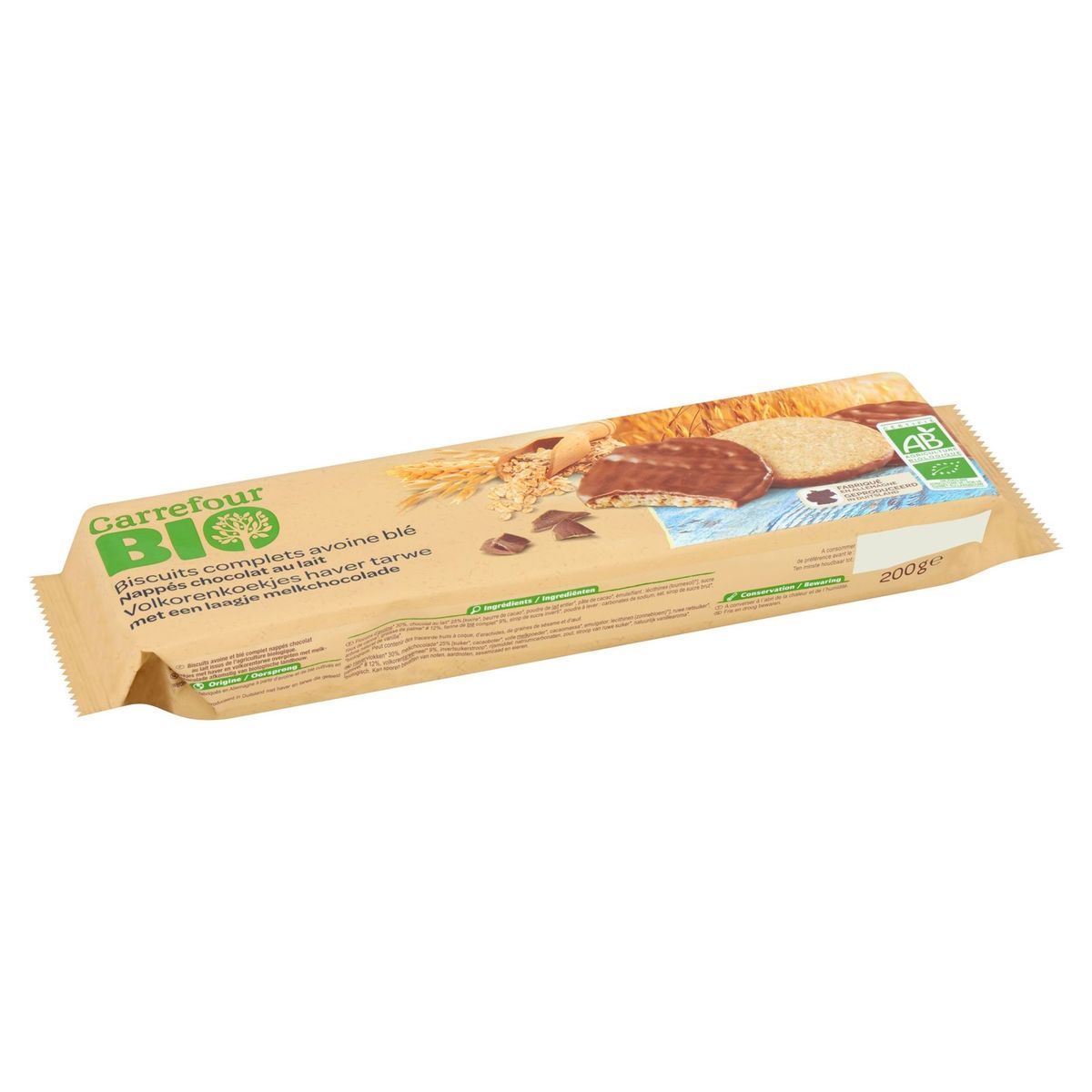 Carrefour Bio Biscuits Complets Avoine Blé Chocolat au Lait 200 g