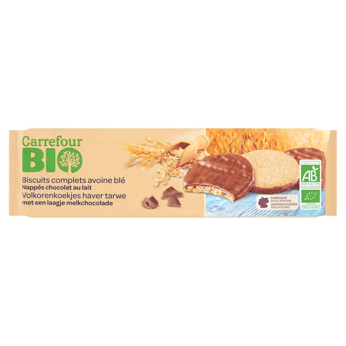 Carrefour Bio Biscuits Complets Avoine Blé Chocolat au Lait 200 g