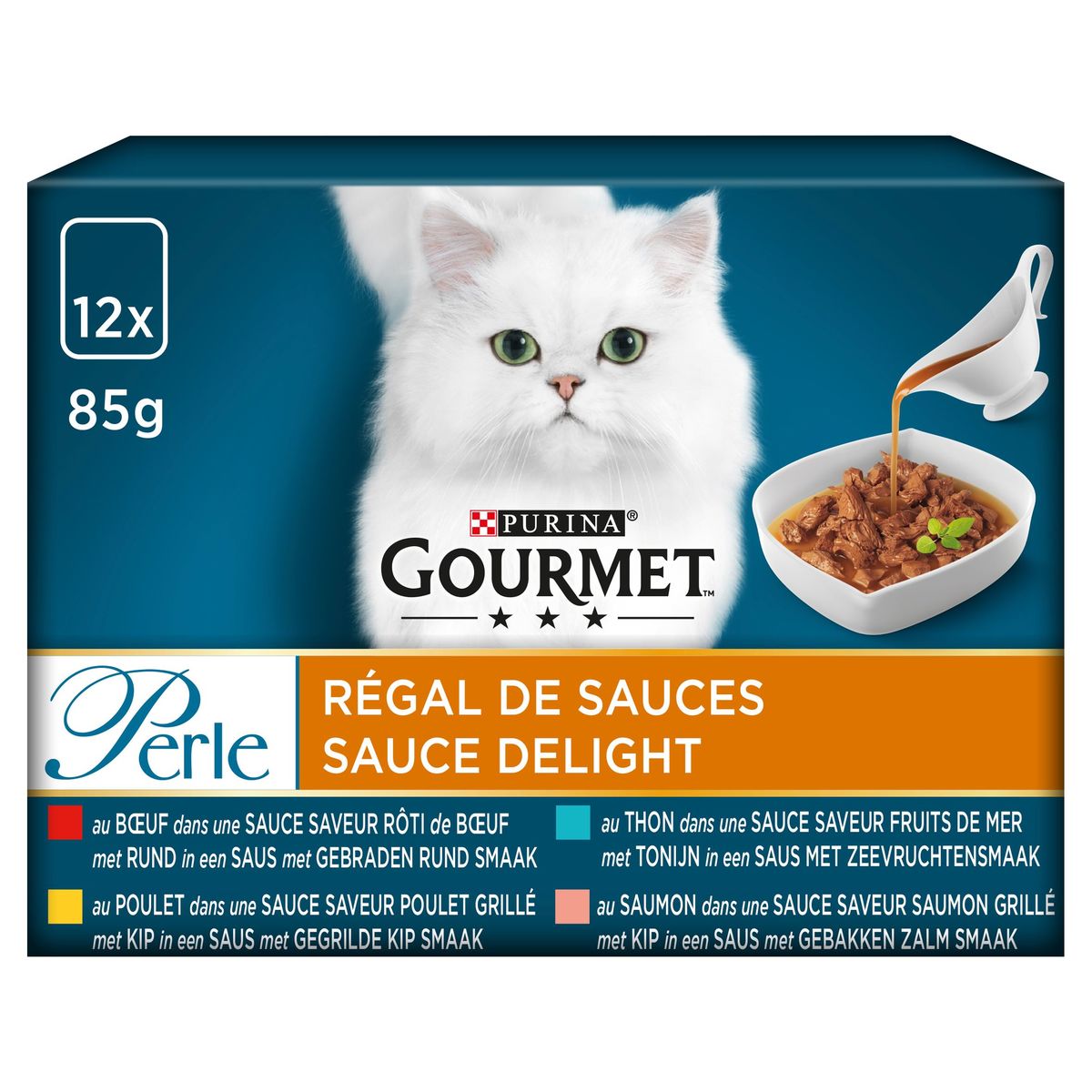 Gourmet Perle Régal de Sauces Boeuf, Poulet, Thon et Saumon  12x85g