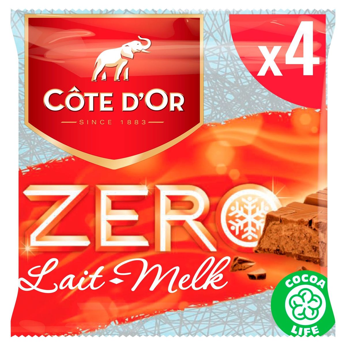 Côte d'Or ZERO Melk Chocolade Reep 4-Pack