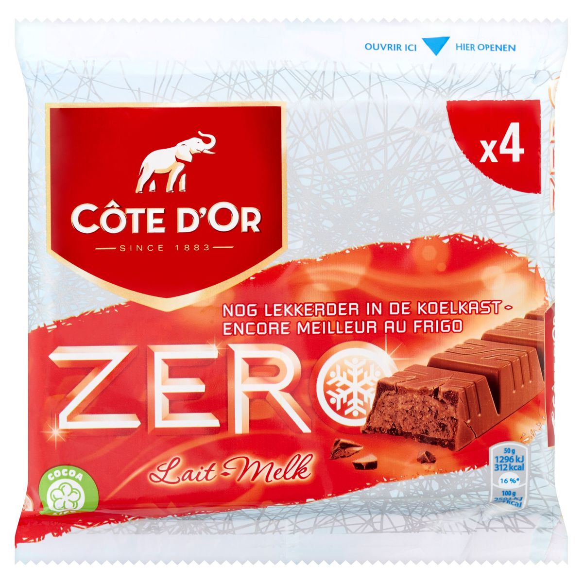 Côte d'Or Zero Chocolade Repen Melkchocolade 4 x 50 g