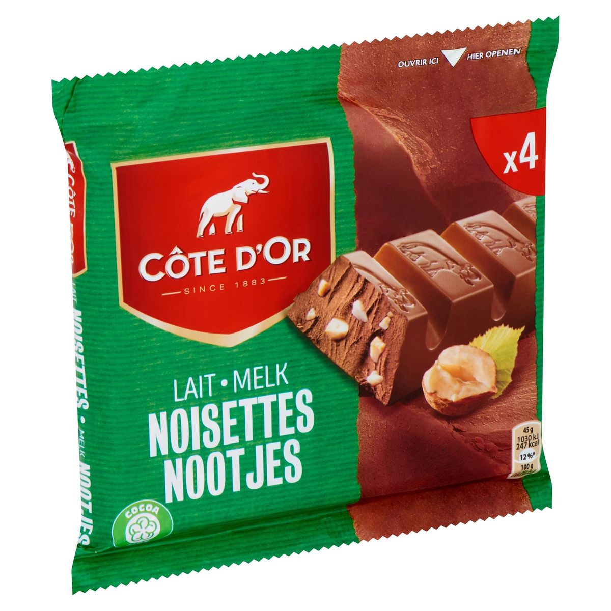 Côte d'Or Barres De Chocolat Au Lait Aux Noisettes Entières 4-Pack