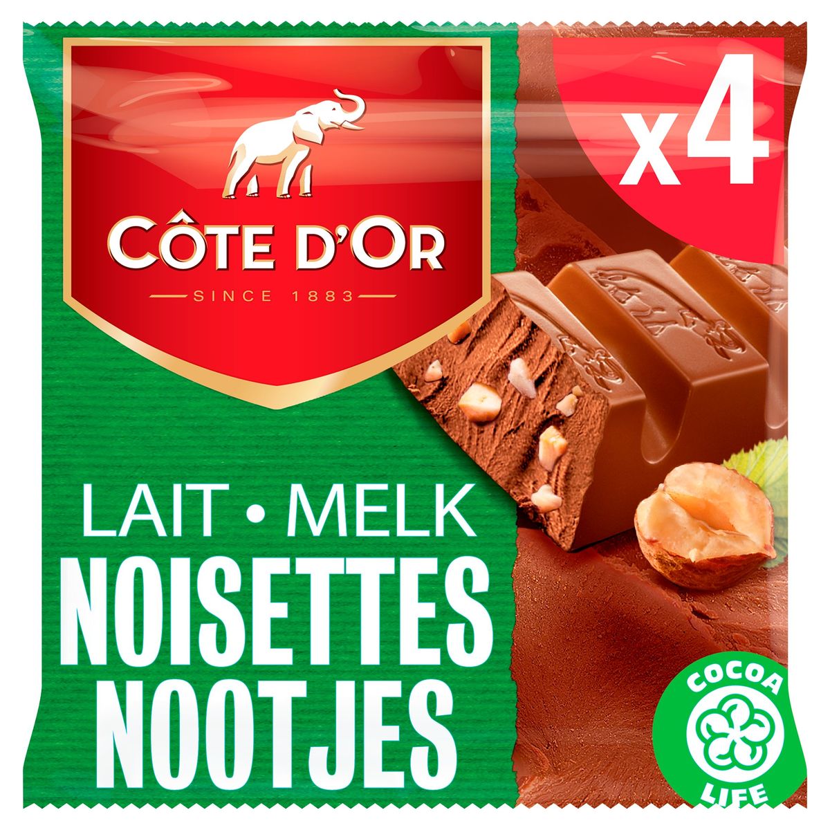 Côte d'Or Chocolade Repen Melkchocolade Stukjes Hazelnoten 4 x 45 g