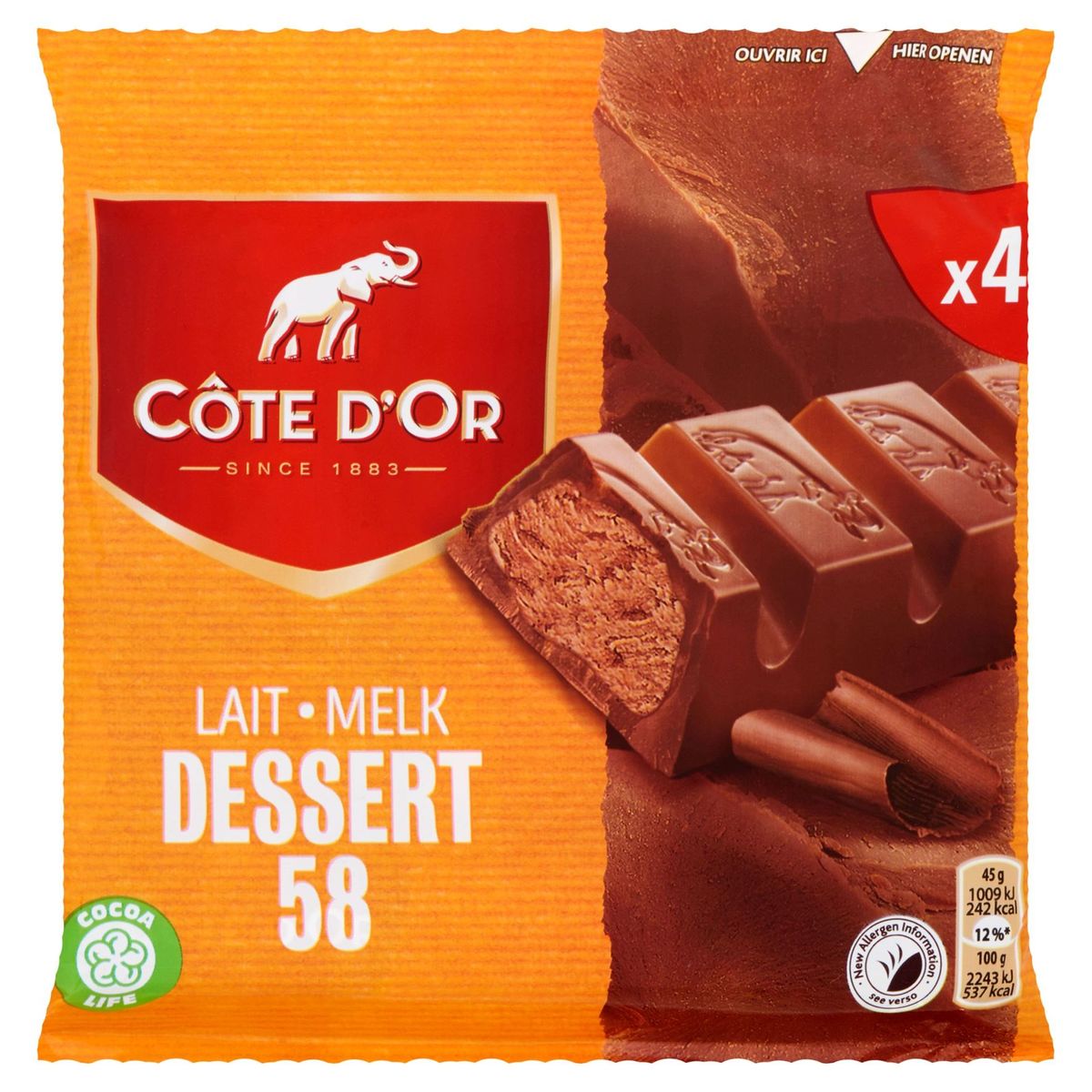 CÔTE D'OR lait Dessert 58  4x45gr 01/09/24