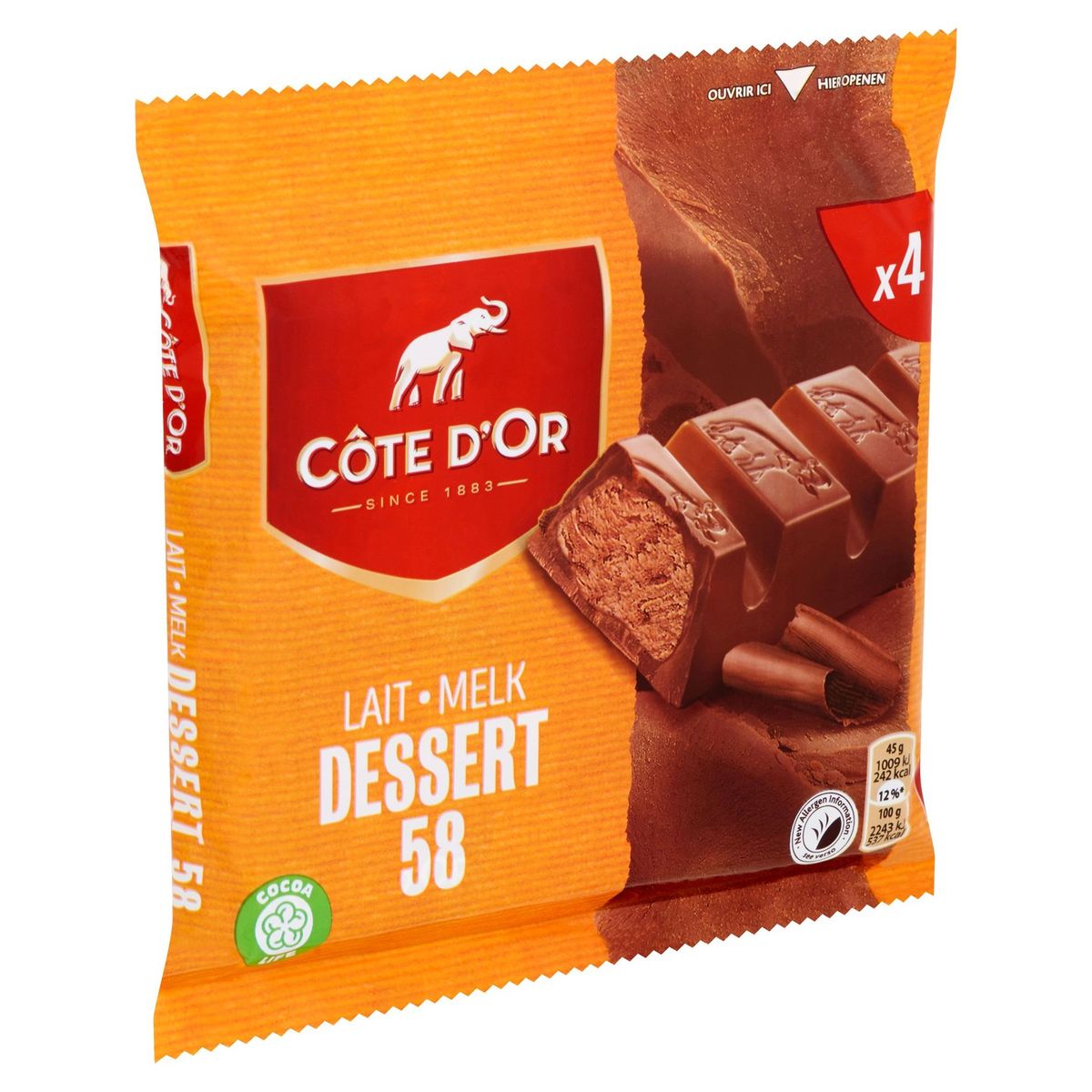 Côte d'Or Barres De Chocolat Au Lait Praliné Dessert 58 4-Pack