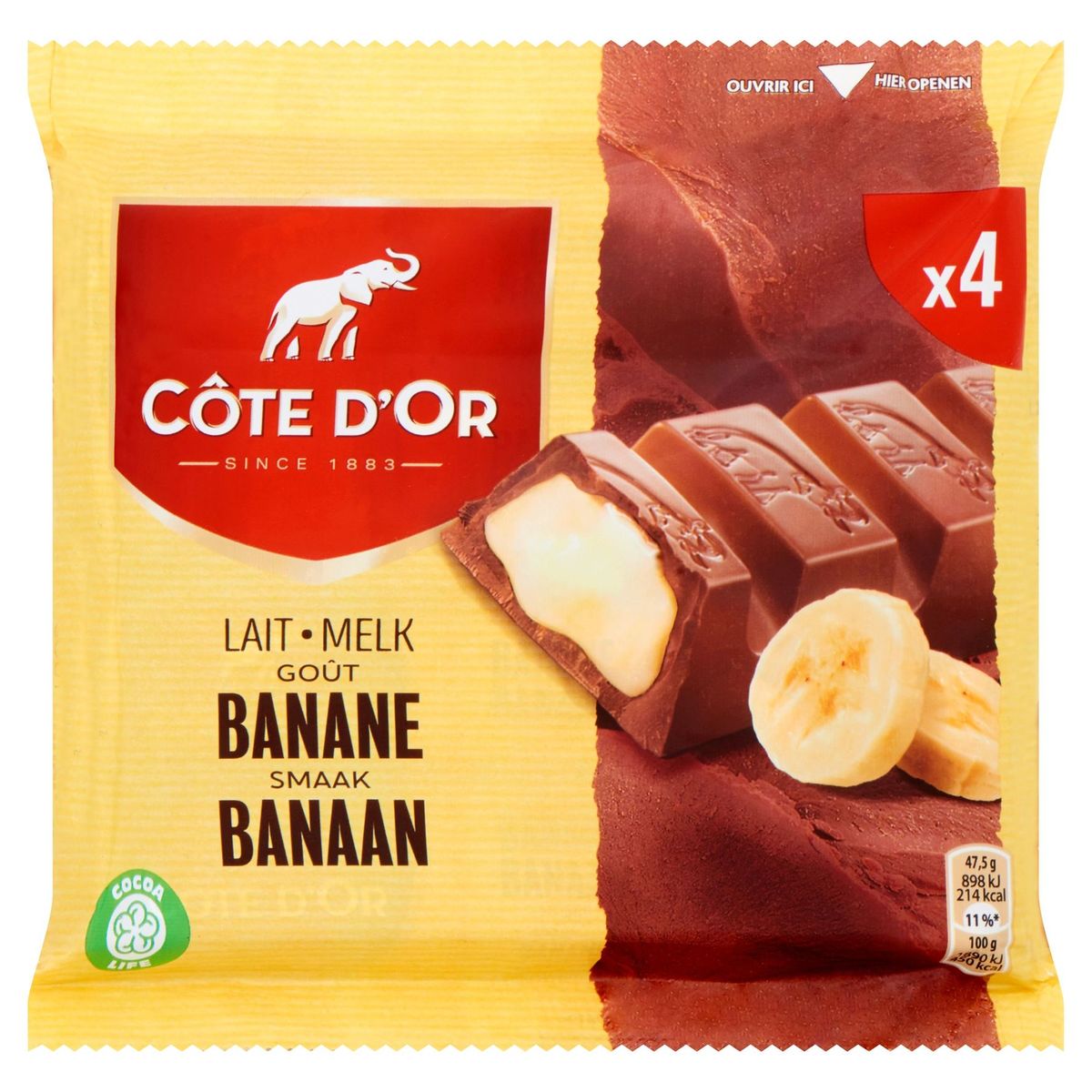 Côte d'Or Melk Chocolade Reep Banaan Smaak 4-Pack
