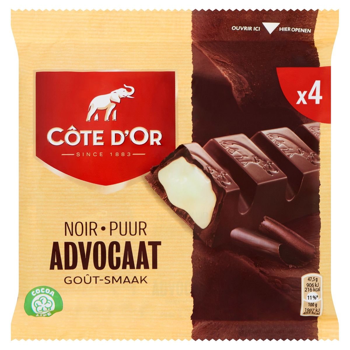 Côte d'Or Chocolade Repen Pure Chocolade Advocaat Smaak 4 Stuks 190 g