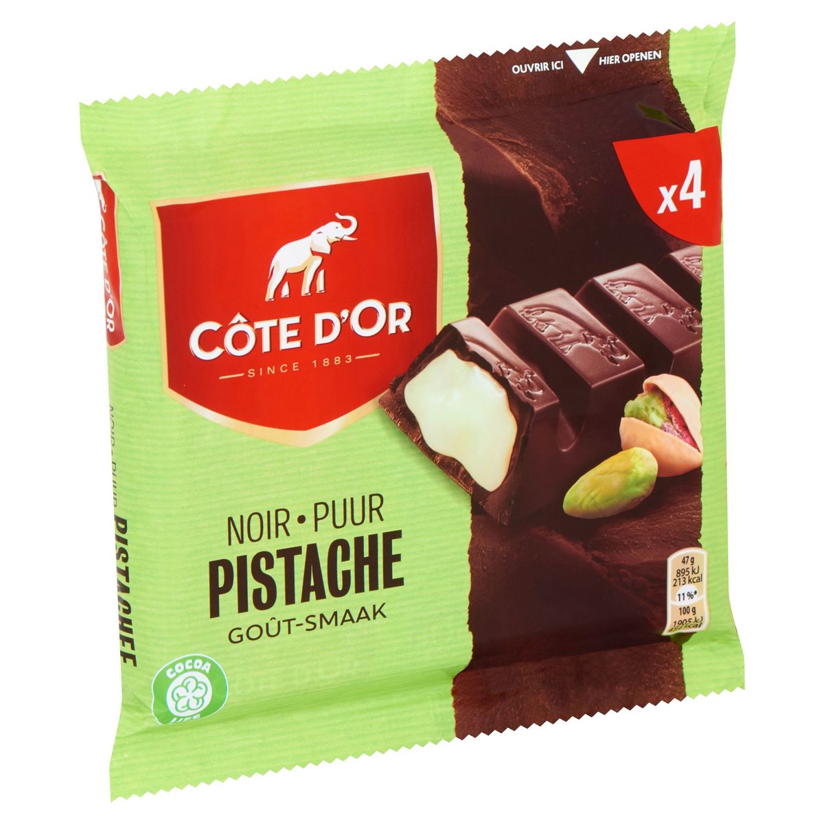Côte d'Or Chocolade Repen Pure Chocolade Pistache 4 x 47 g