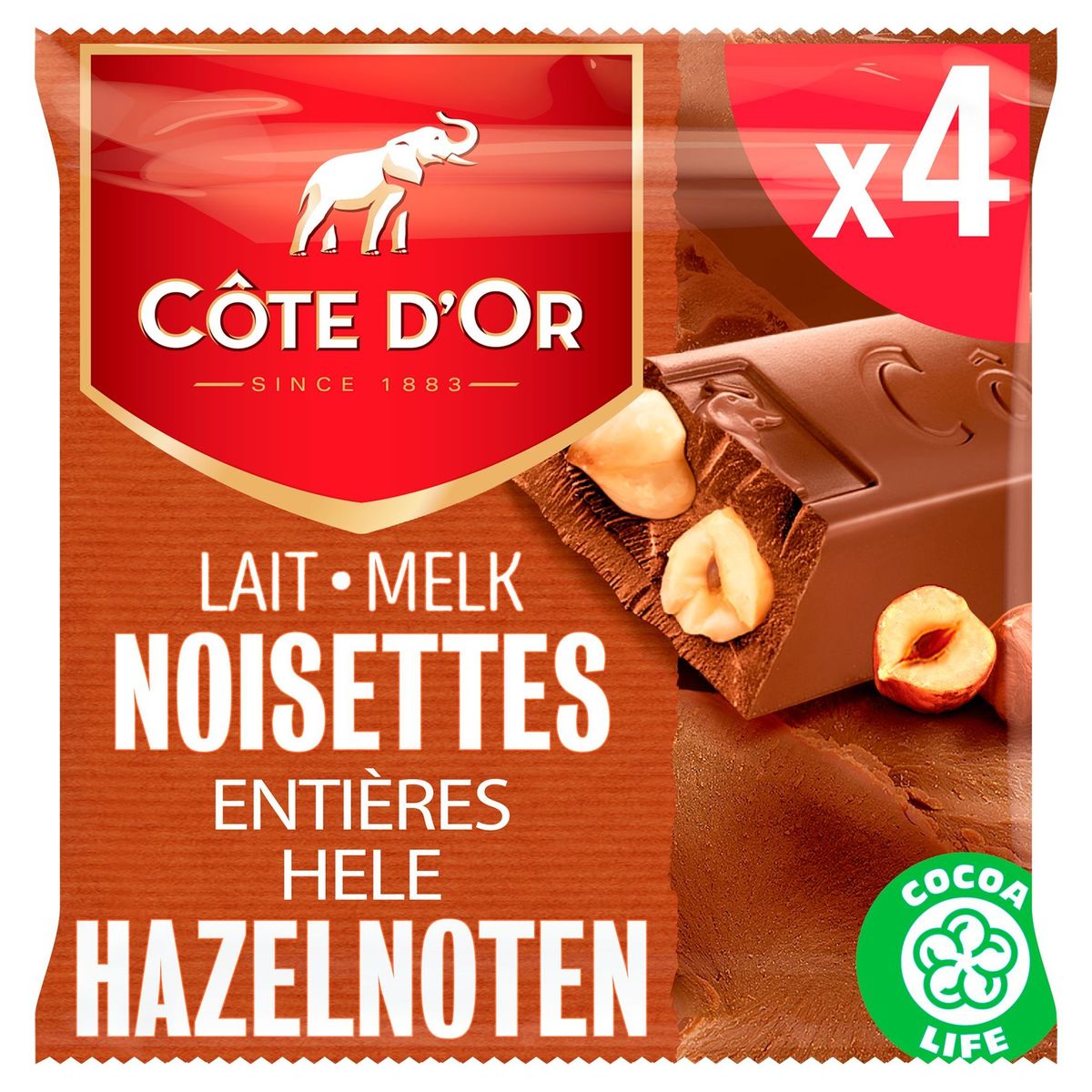 Côte d'Or Melk Chocolade Reep Hele Hazelnoten 4-Pack