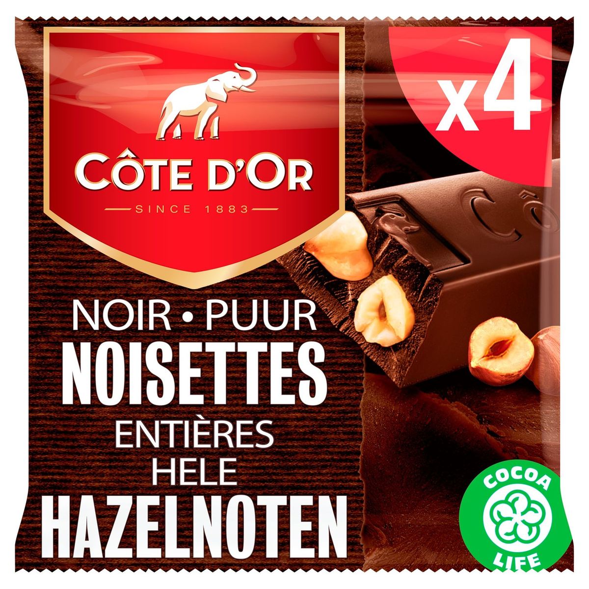 Côte d'Or Barres De Chocolat Noir Aux Noisettes Entières 4-Pack