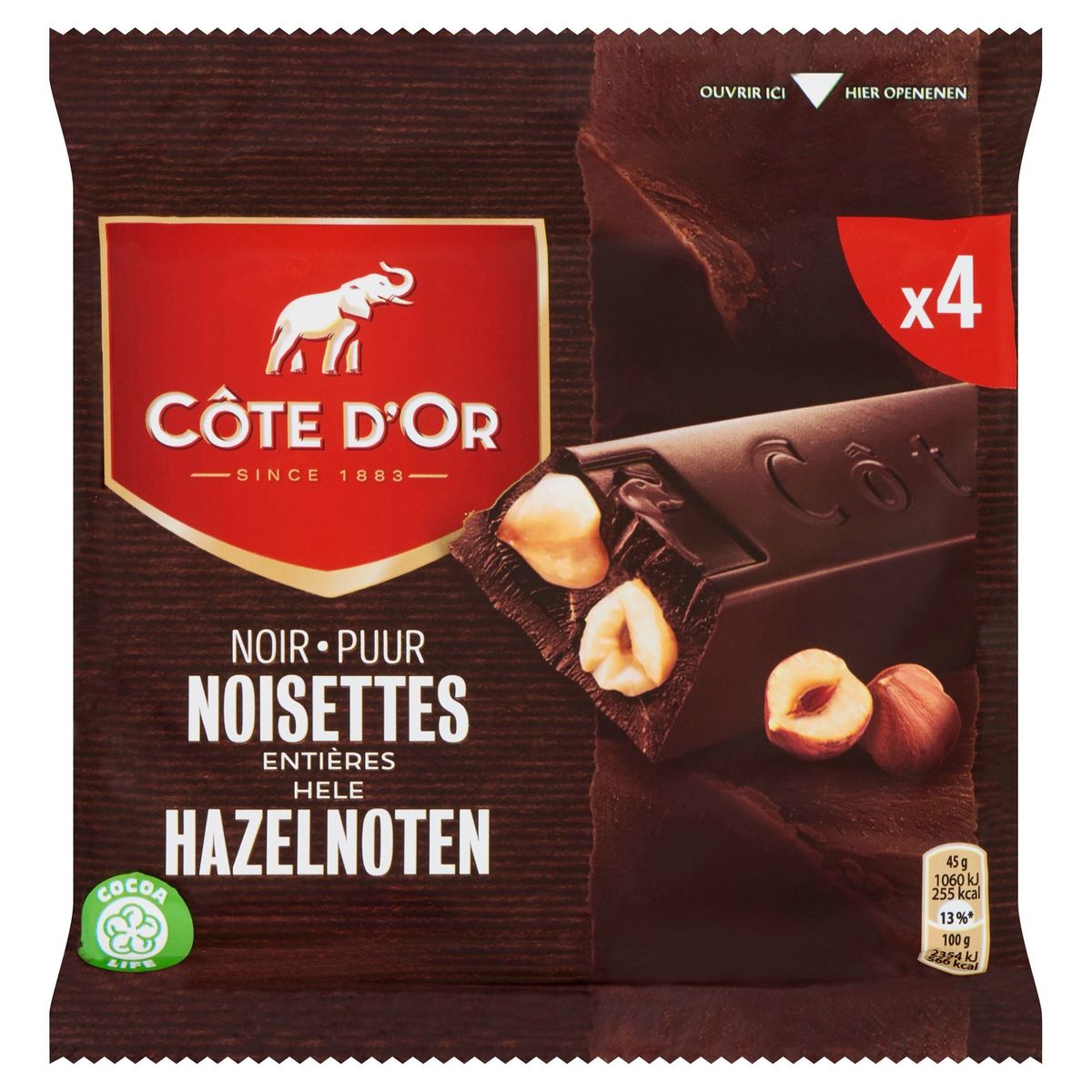 Côte d'Or Pure Chocolade Reep Hele Hazelnoten 4-Pack