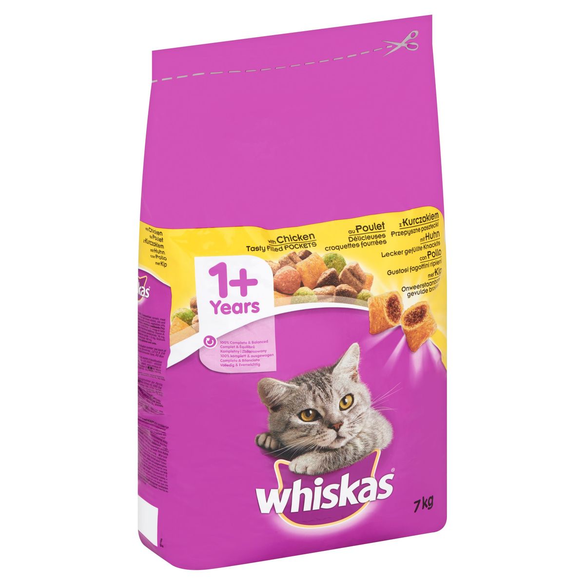 Whiskas 1+ Jaar Onweerstaanbare Gevulde Brokjes met Kip 7 kg