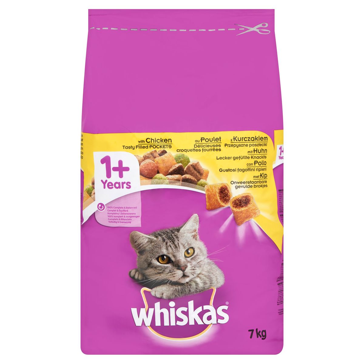 Whiskas 1+ Jaar Onweerstaanbare Gevulde Brokjes met Kip 7 kg