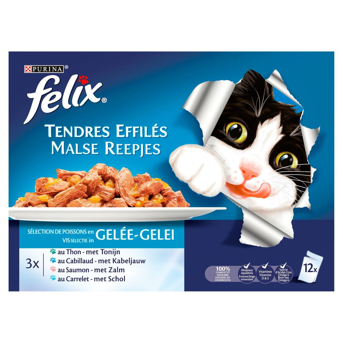 FELIX Nourriture Chat Tendres Effiles aux Poissons en Gelée 12 x 100 g Carrefour Site