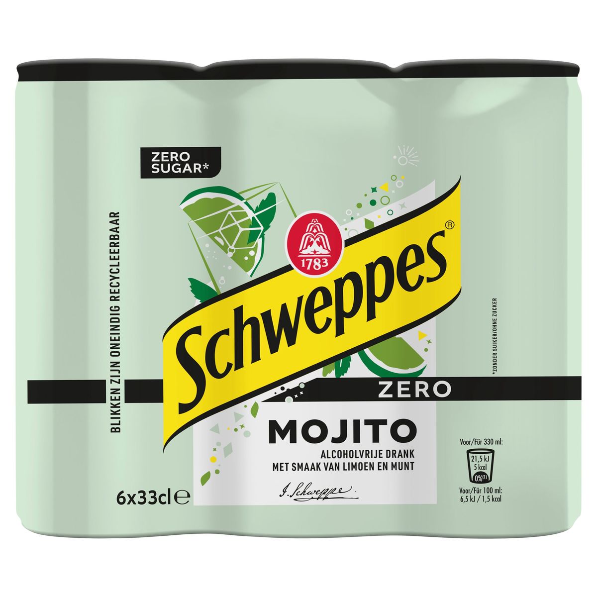 Schweppes Zero Mojito aux Saveurs de Citron Vert et Menthe 6 x 33 cl