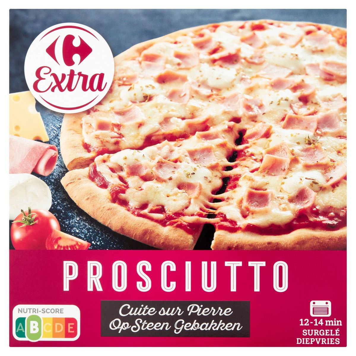 Carrefour Pizza Prosciutto Gerookte  Ham, Mozzarella, Emmentaler 400 g