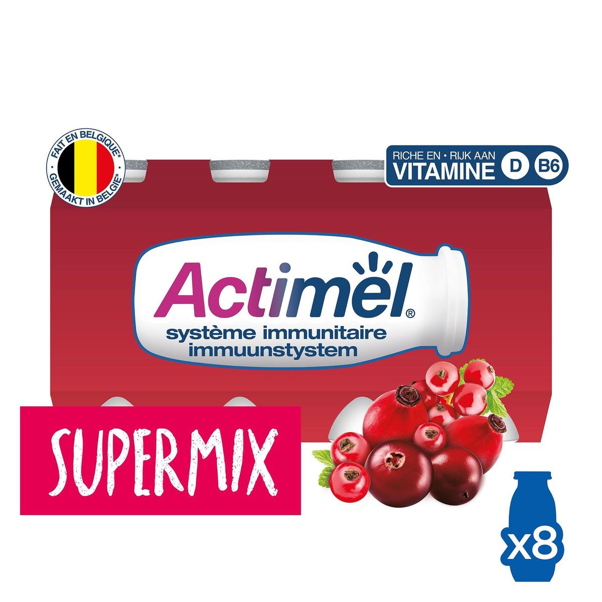Actimel Supermix Drinkyoghurt Cranberry-Rozenbottel-Rode Bes 8 x 100 g